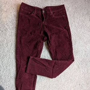 Wine colored corduroy ankle grazer jeans by Buffalo.